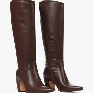 Chocolate Brown Heeled Knee-High Boots with Block Heel